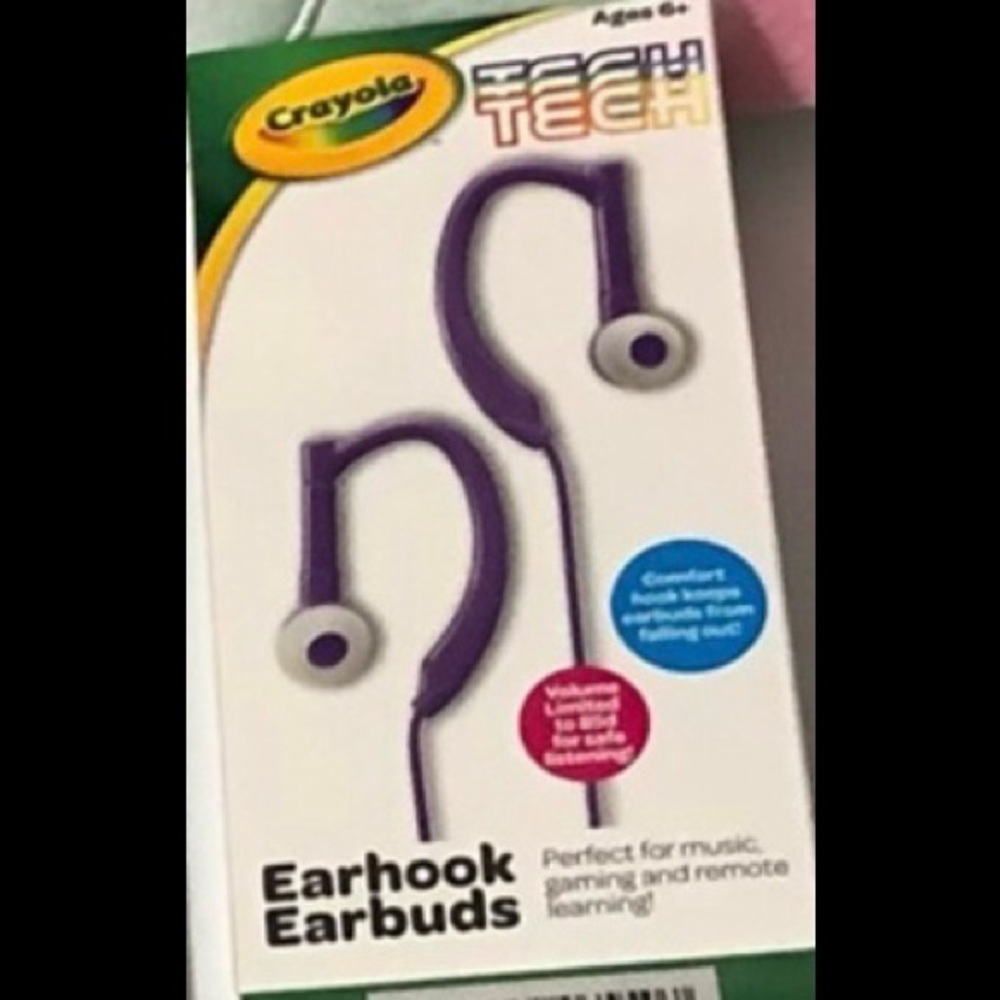 Earbuds ear hook headphones Crayola purple. Aged 6+